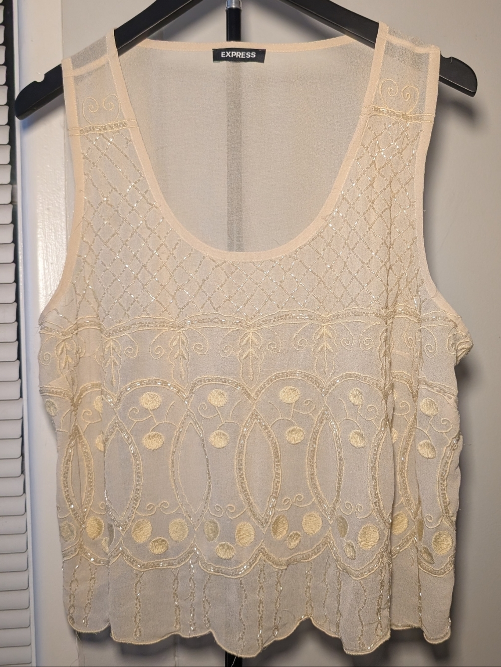 Express Women's Cream Embroidered Sleeveless Shell Top